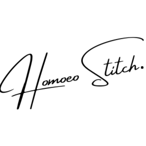 Black 'Homoeo Stitch' logo on a white background
